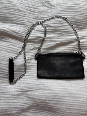 RUDSAK Black Leather Crossbody with Silver Chain Strap